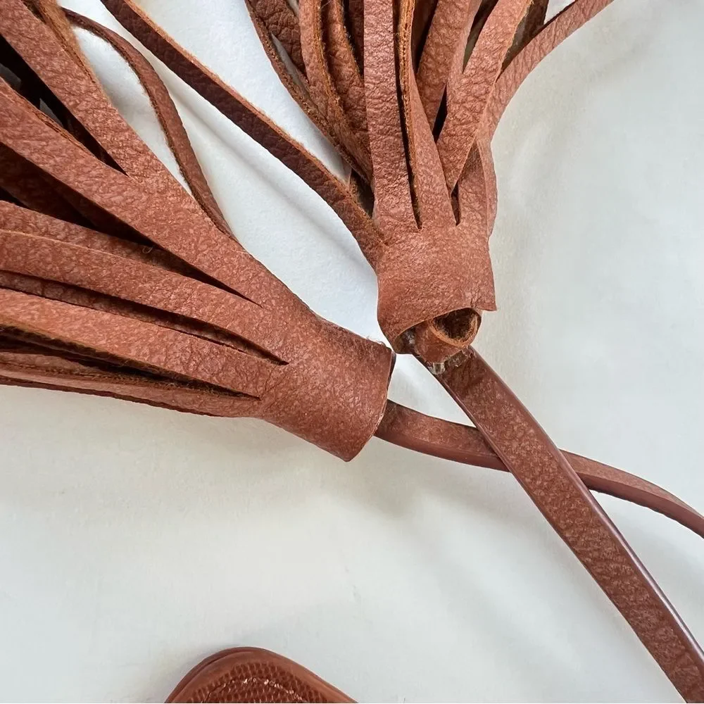 Loveook Cognac Brown Vegan Detachable Tassel Textured Snap Wristlet Clutch